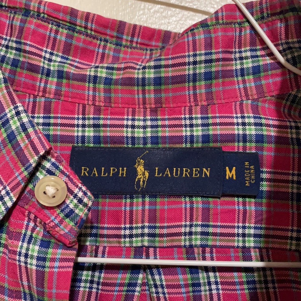 Medium Ralph Lauren button down. Pink plaid - Picture 2 of 3